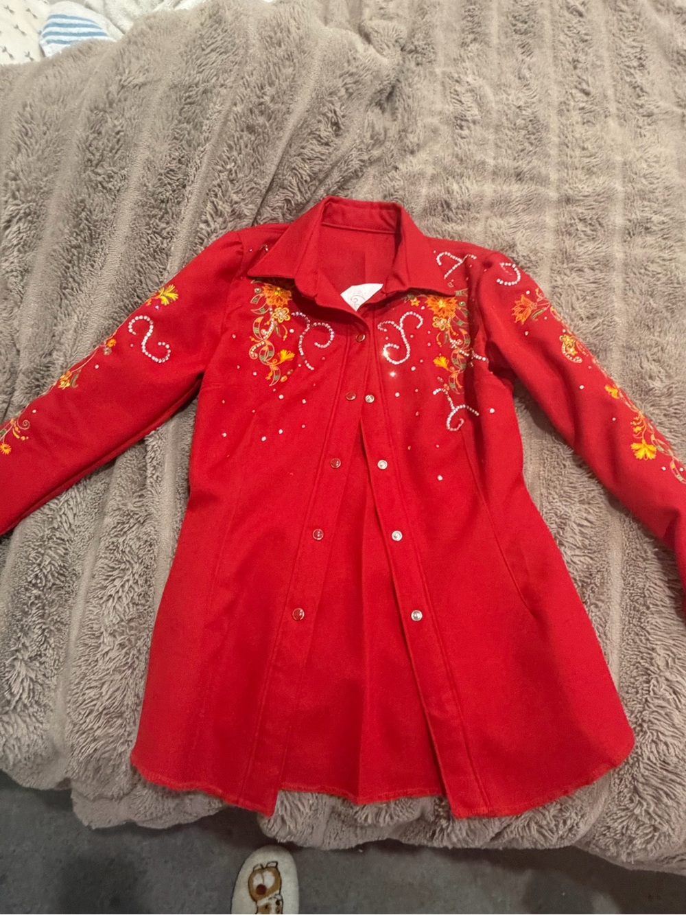 Embroidered Red Women's Button-Front Blouse